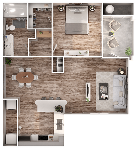 Floor plan for 1 bed, 1 bath, 759 sqft